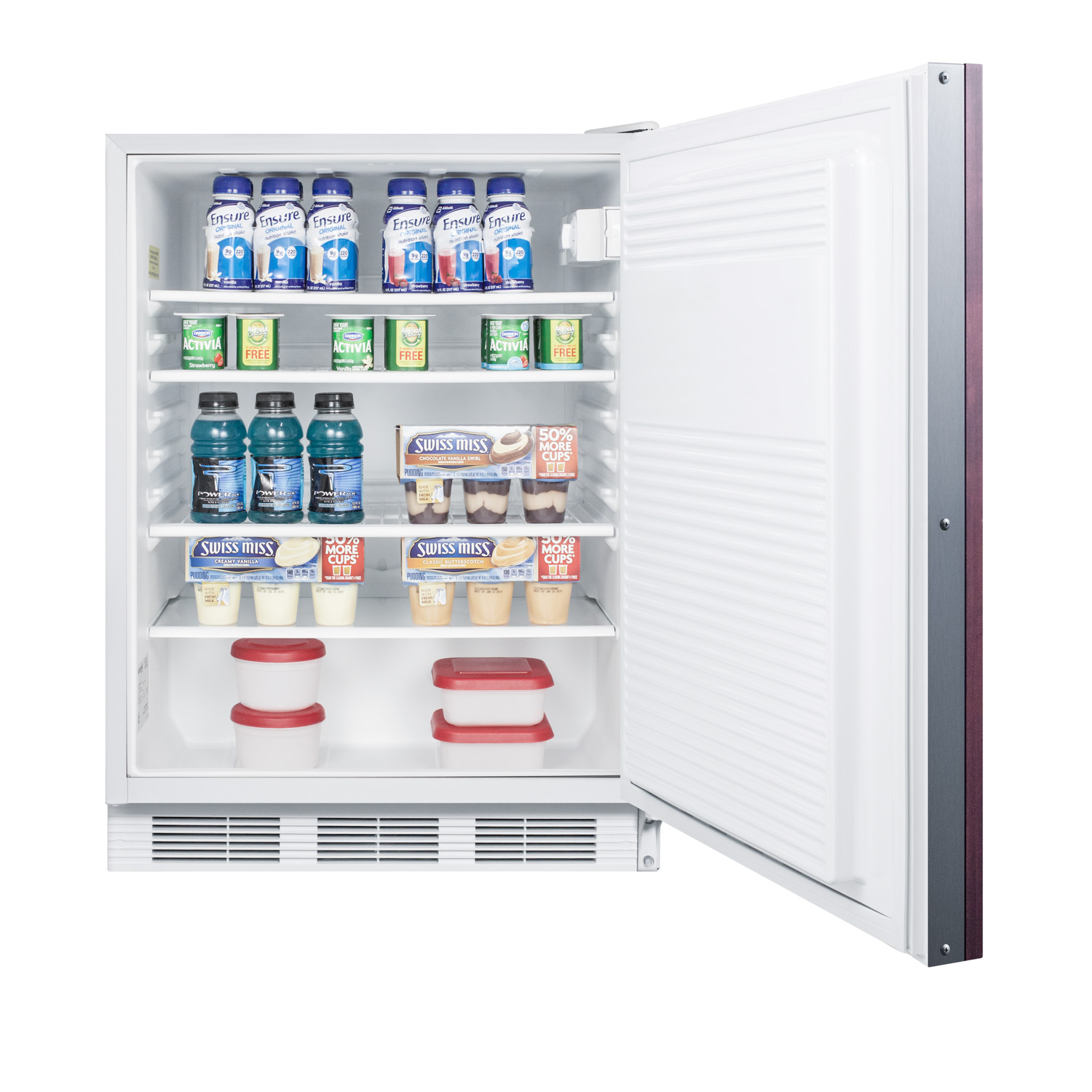 ADA compliant built-in undercounter all-refrigerator for general purpose or commercial use, auto defrost w/lock and integrated door frame for overlay panels